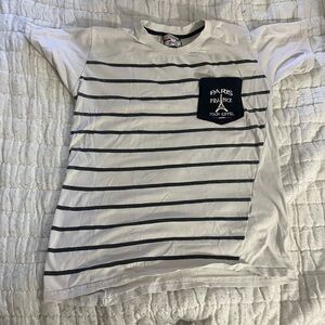 Kids White and Black Striped Tee with Pocket